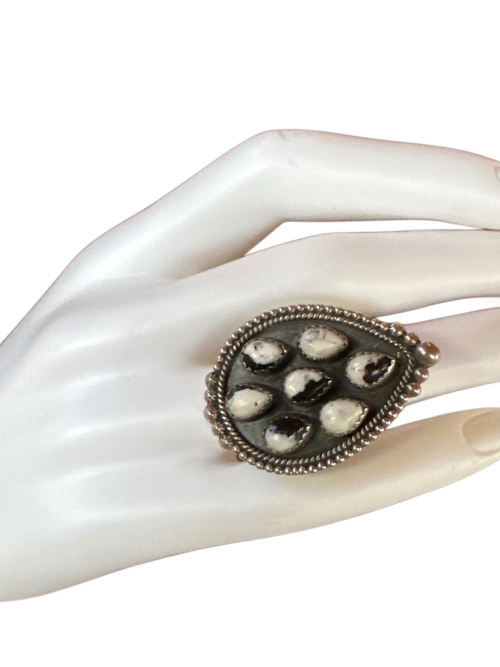 White Buffalo multi stone ring in 925 sterling silver self adjustable.